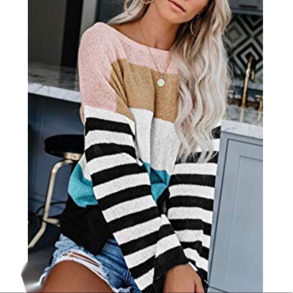 Sweaters - Oversized Pullover Colorblock Rainbow Sweater